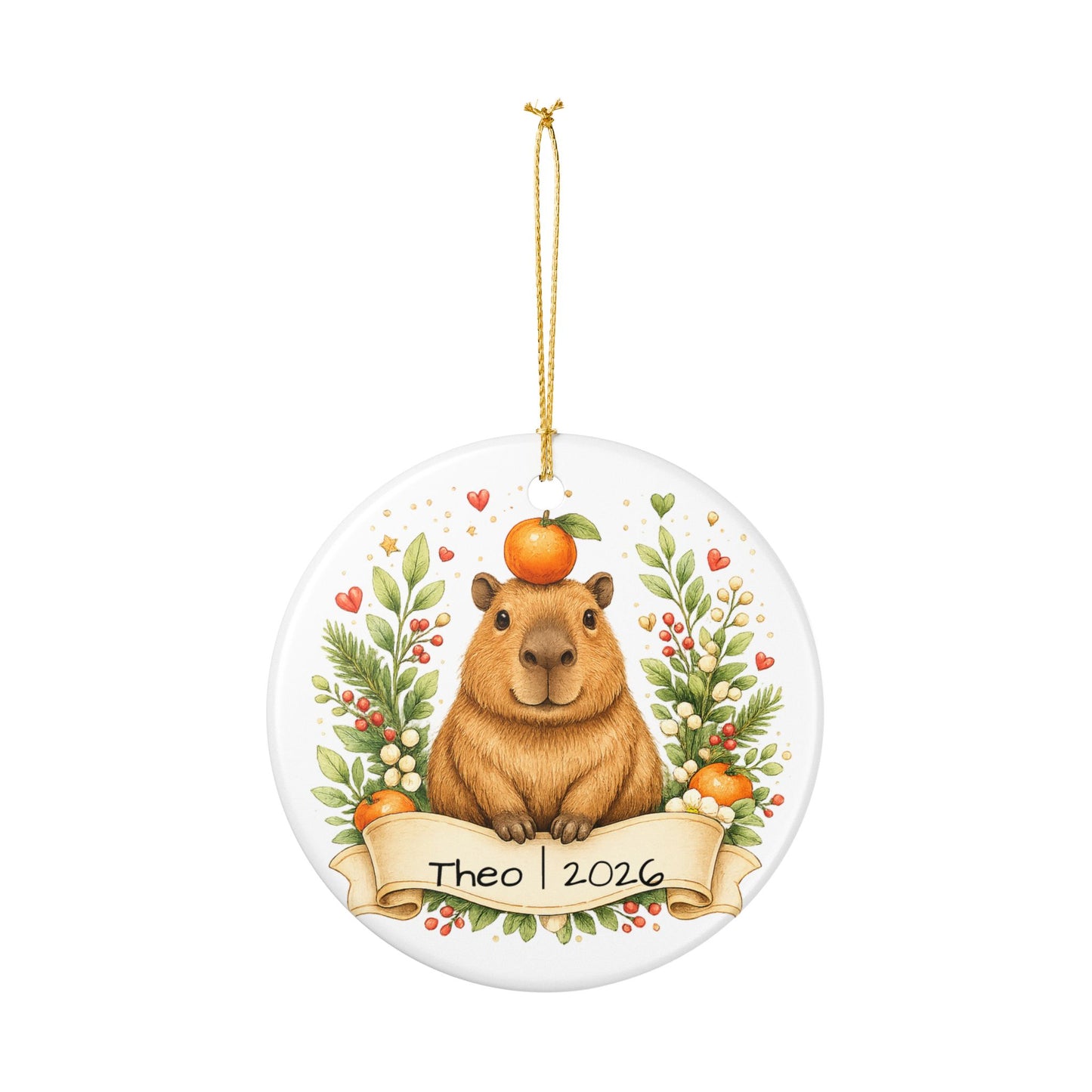 Capybara with Orange Christmas Ornament Personalized, Cute Ceramic Keepsake with Name, Funny Capybara Gift 2026