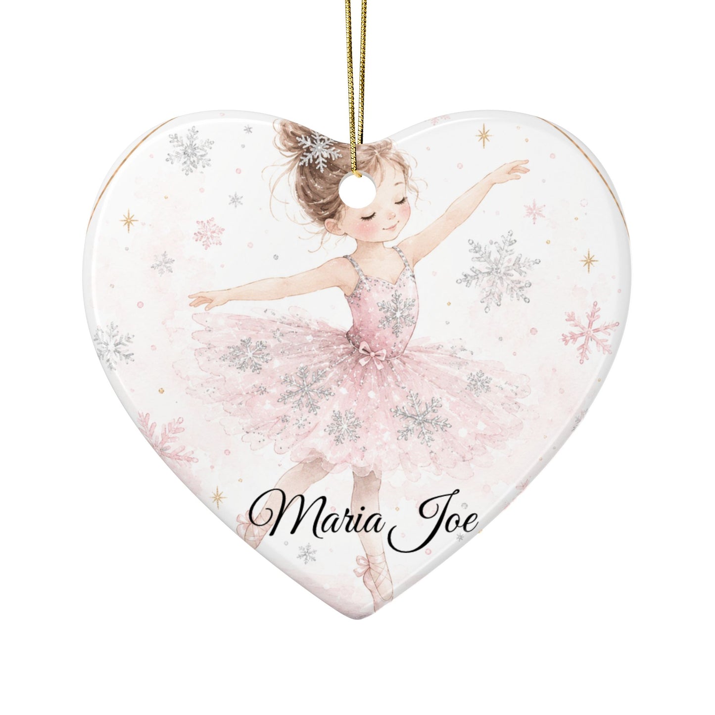 Ballet Ballerina with Snowflakes Ceramic Ornament | Two-Sided