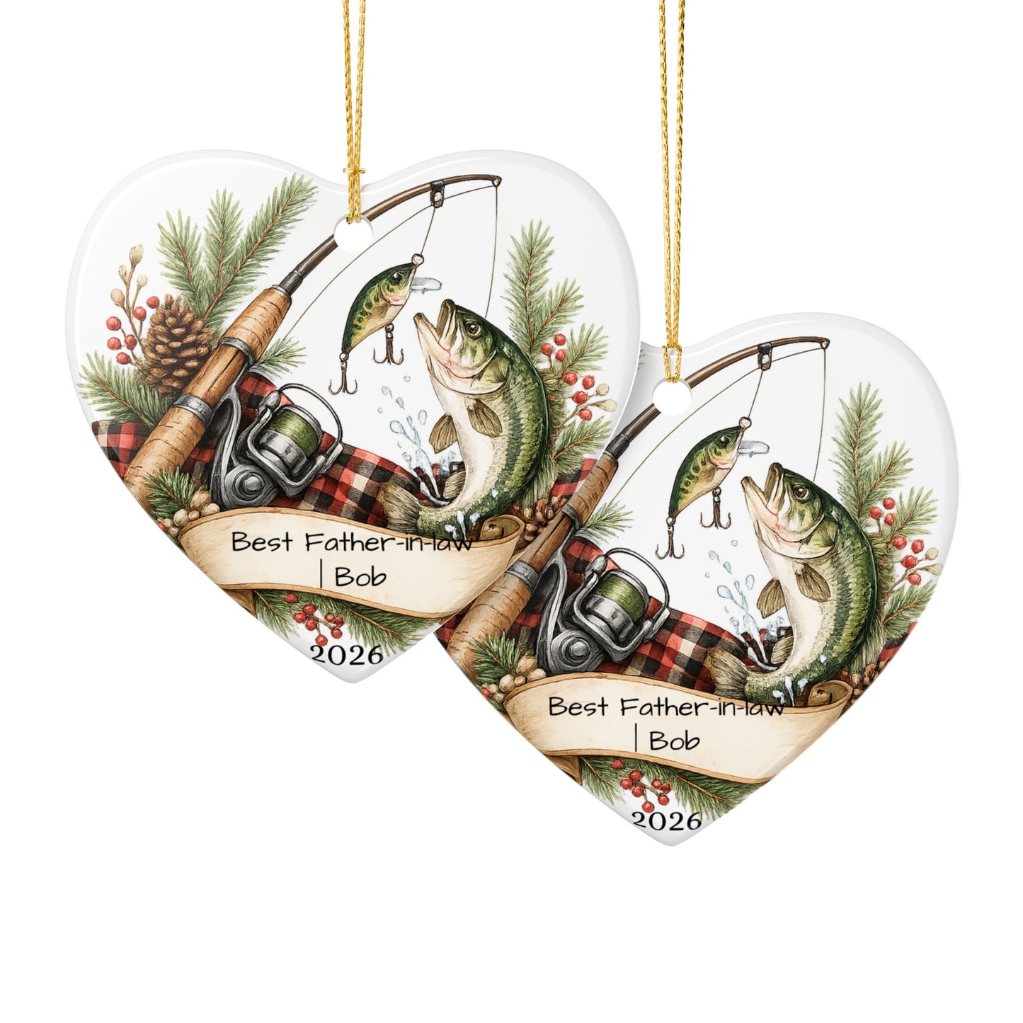 Fishing Father in Law Ornament Personalized, Rustic Ceramic Keepsake with Name, Fisherman FIL Gift 2026