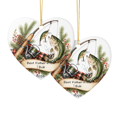 Fishing Father in Law Ornament Personalized, Rustic Ceramic Keepsake with Name, Fisherman FIL Gift 2026