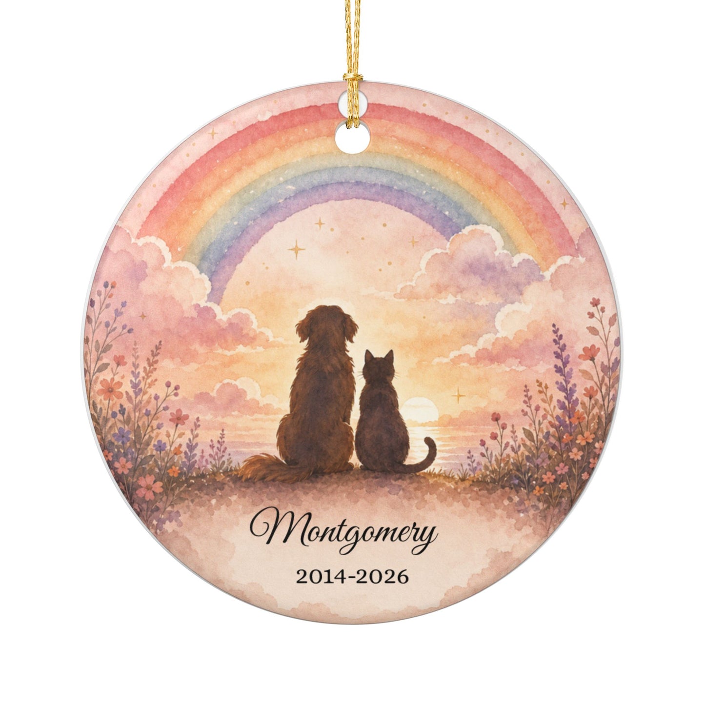 Pet Memorial Ornament Personalized, Rainbow Bridge Keepsake with Name, Dog Cat Remembrance Gift, Pet Loss Sympathy
