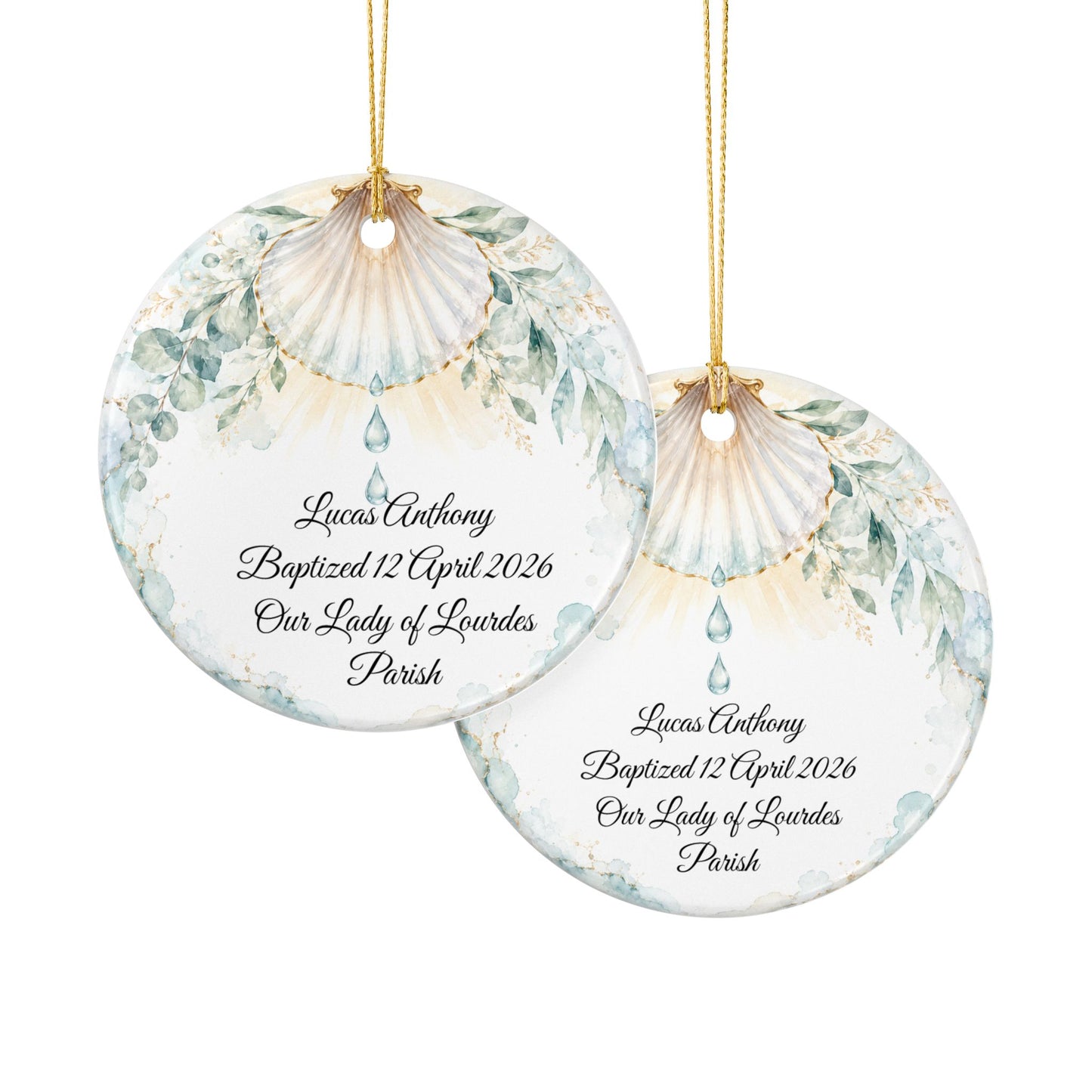Baptism Shell Ornament Personalized, Traditional Christening Symbol Keepsake with Name & Date, Ceramic Catholic Baptism Gift for Baby