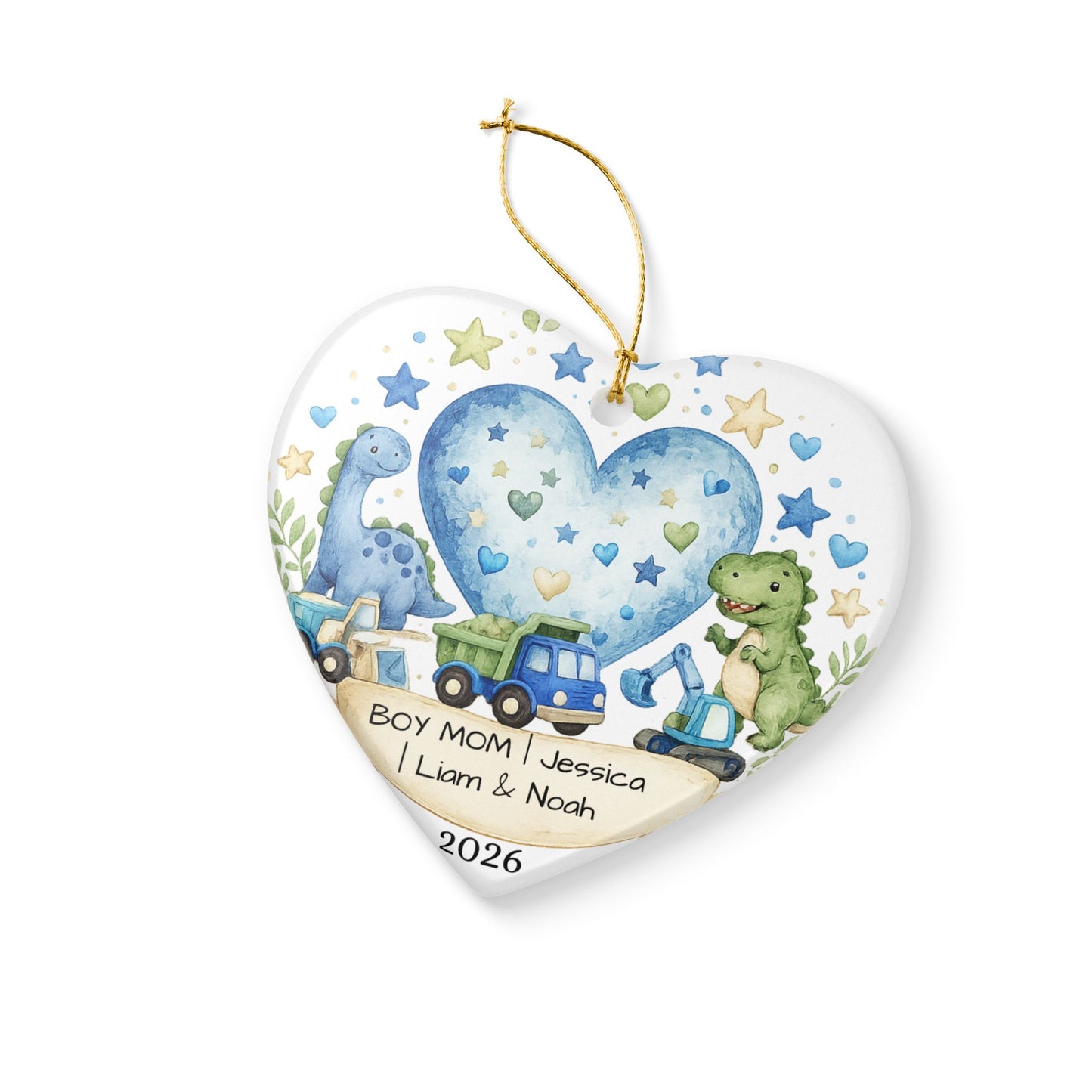 Boy Mom Christmas Ornament Personalized with Names, Ceramic Keepsake, Boy Mom Gift, Mother of Boys Gift 2026