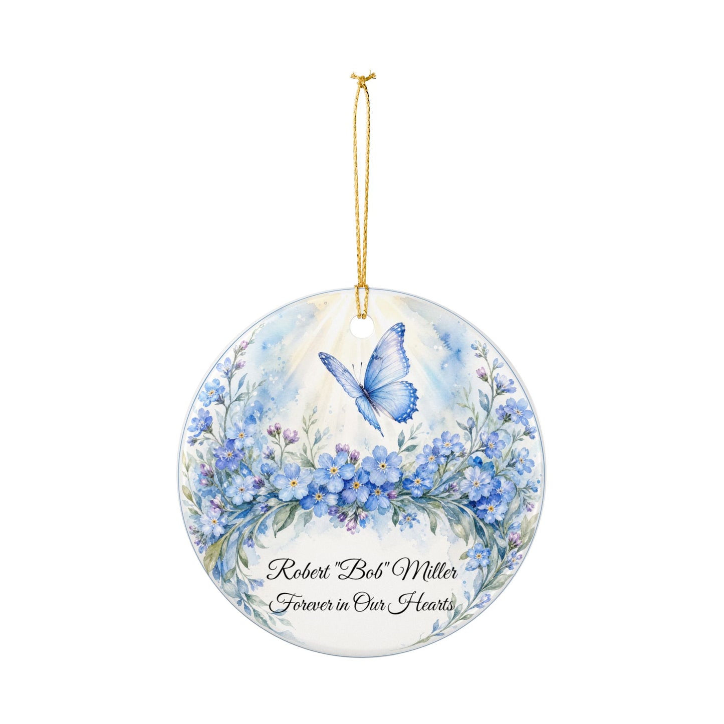 Memorial Ornament Personalized with Name, Butterfly Forget Me Not Remembrance Keepsake, In Loving Memory Sympathy Gift