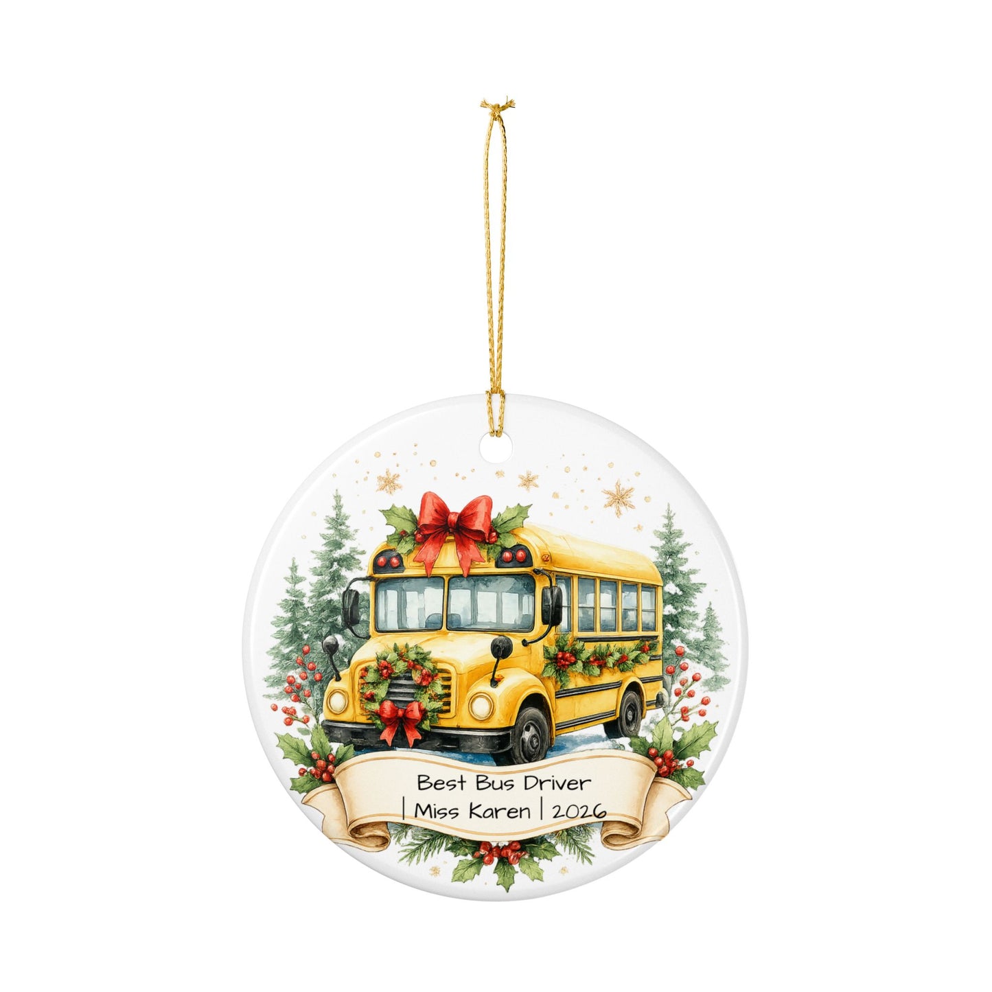 School Bus Driver Christmas Ornament Personalized, Ceramic Keepsake with Name, Bus Driver Appreciation Gift 2026