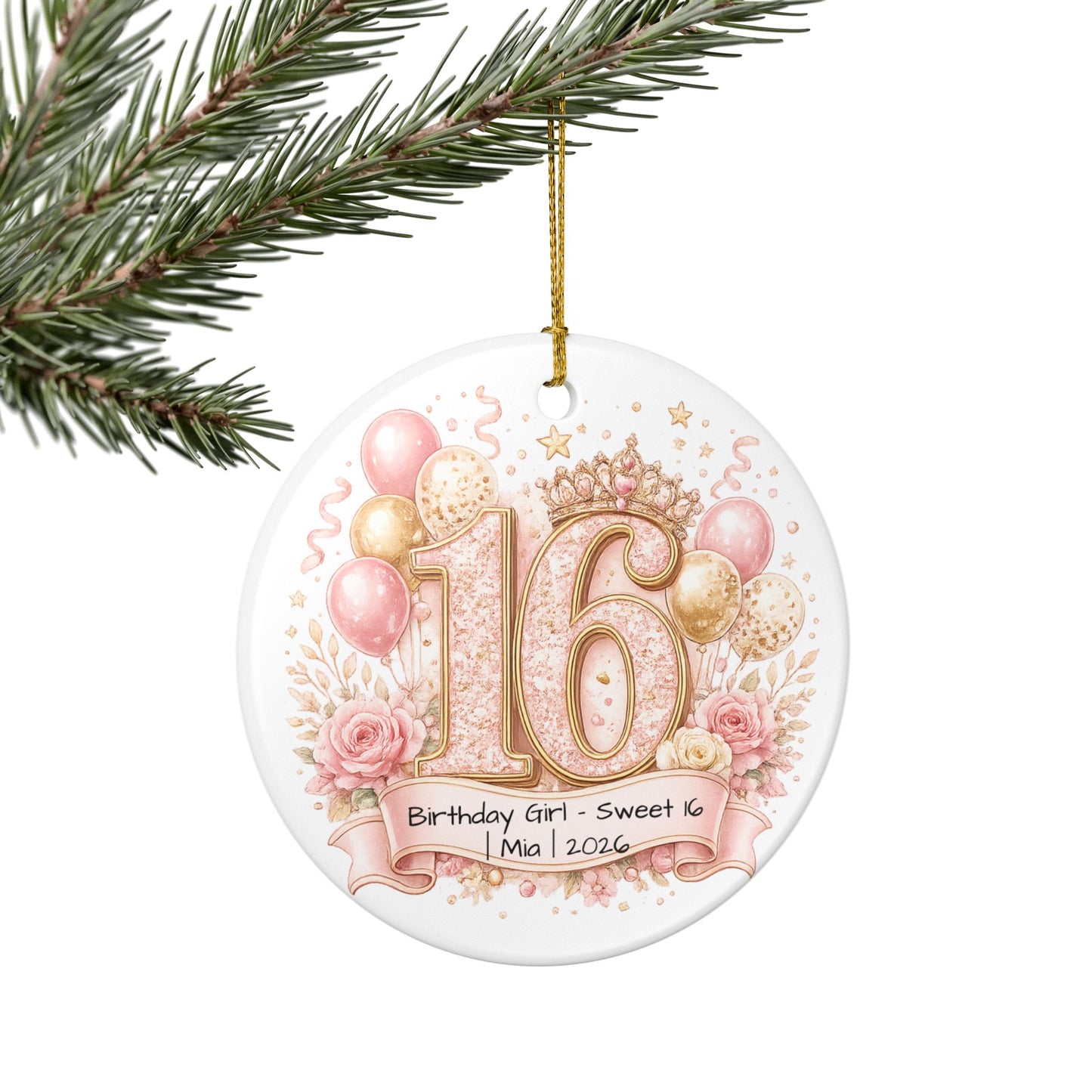 Sweet 16 Birthday Girl Ornament Personalized with Name Year, Ceramic Keepsake, 16th Birthday Gift for Her 2026