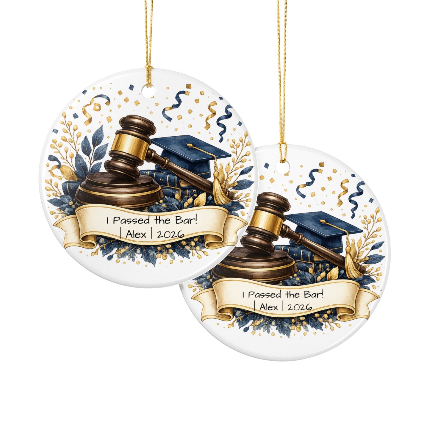 Passed the Bar Ornament 2026 Personalized, Ceramic Keepsake with Name, New Lawyer Gift, Bar Exam Passed Gift