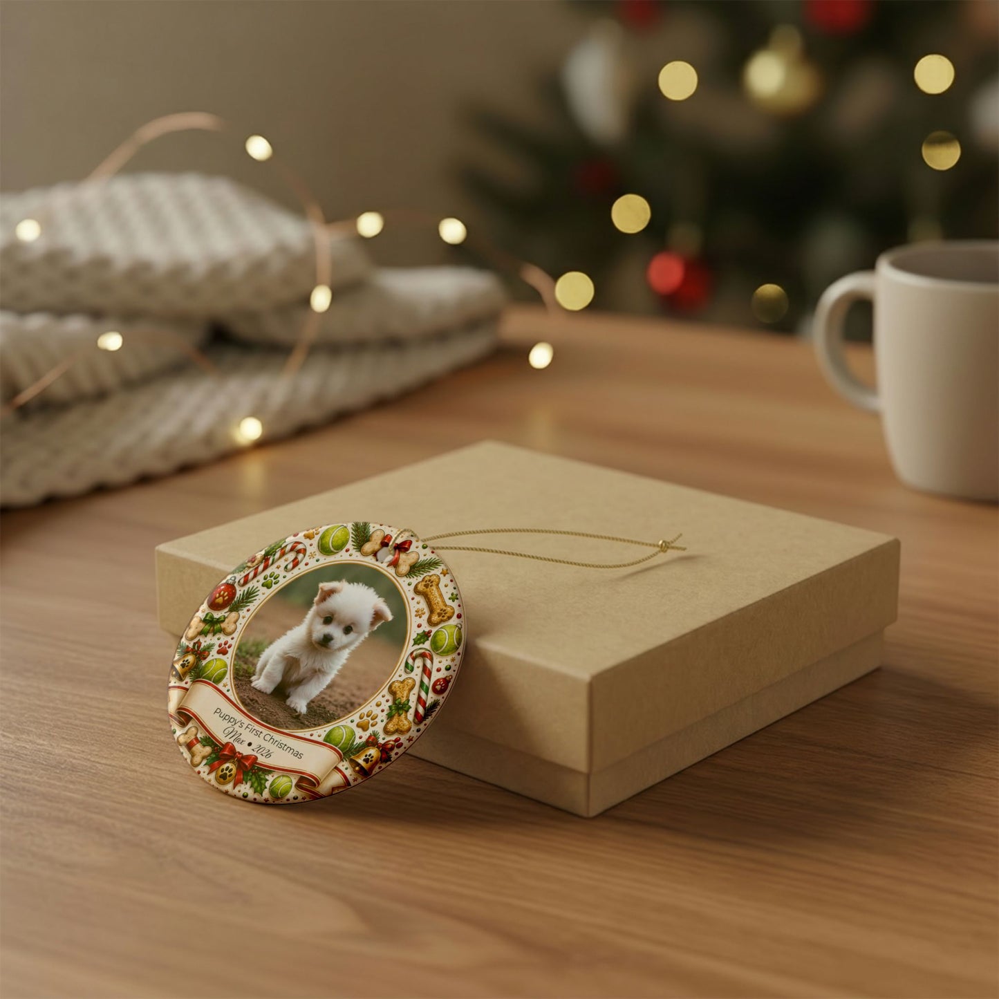 Puppy's First Christmas Ornament | Ceramic Photo Holiday Decoration