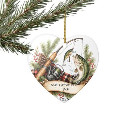 Fishing Father in Law Ornament Personalized, Rustic Ceramic Keepsake with Name, Fisherman FIL Gift 2026