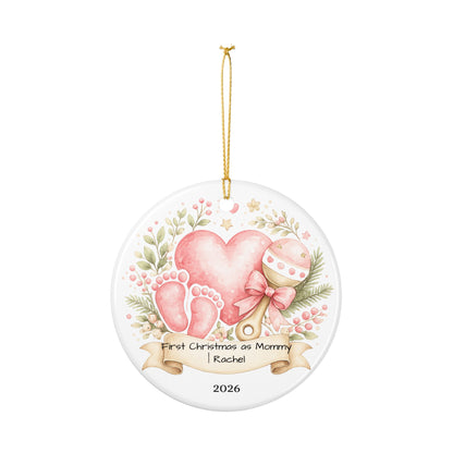 First Christmas as Mom Ornament 2026 Personalized, New Mom Ceramic Keepsake with Name, New Mom Gift, Baby Shower Gift