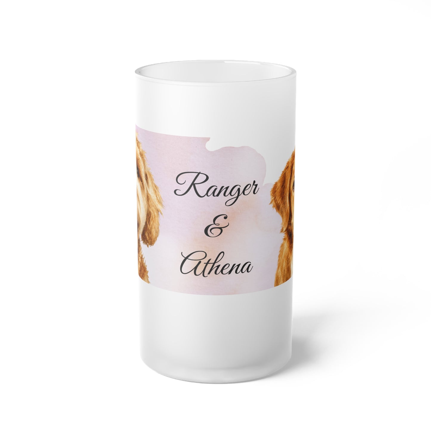 Personalized Dog Portraits Ranger & Athena Frosted Glass Beer Mug | Custom Pet Photo Stein