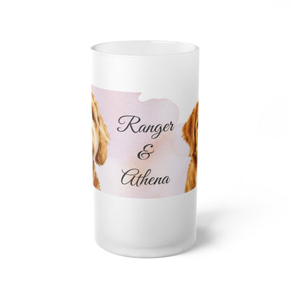 Personalized Dog Portraits Ranger & Athena Frosted Glass Beer Mug | Custom Pet Photo Stein