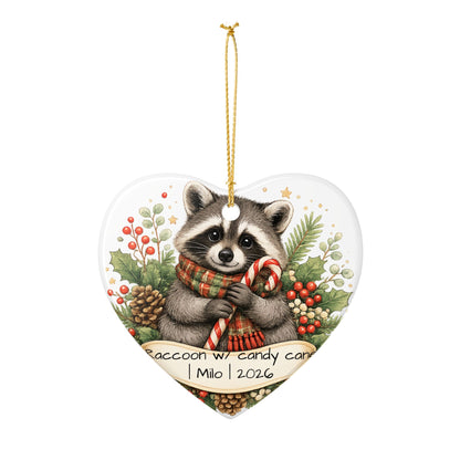 Raccoon with Candy Cane Christmas Ornament Personalized, Cute Ceramic Keepsake with Name, Raccoon Lover Gift 2026