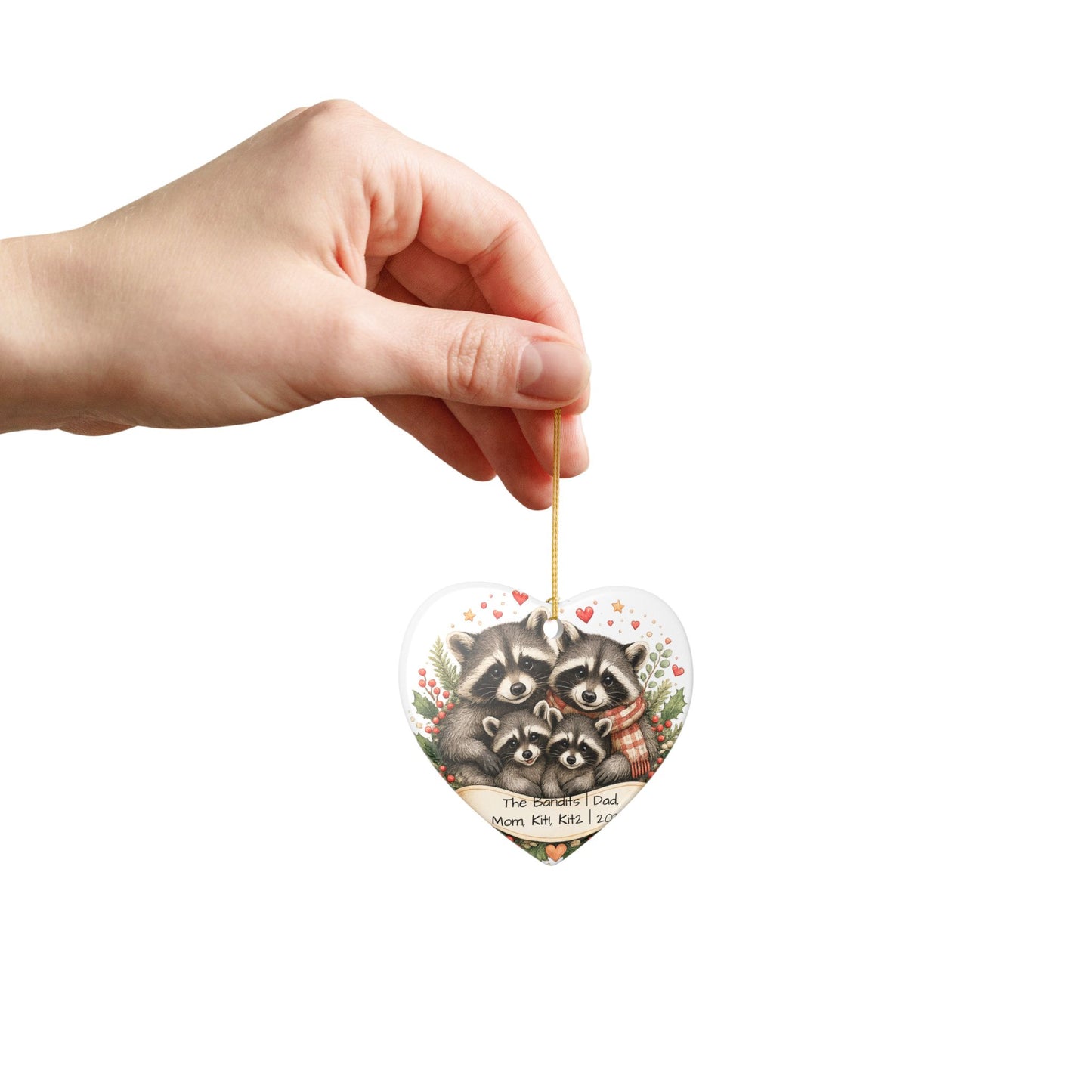 Raccoon Family Christmas Ornament Personalized with Names, Cute Ceramic Keepsake, Woodland Family Gift 2026