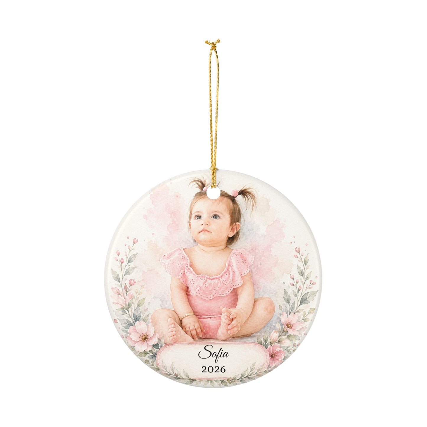 Personalized Baby Portrait Ornament ceramic keepsake | Photo Name Year