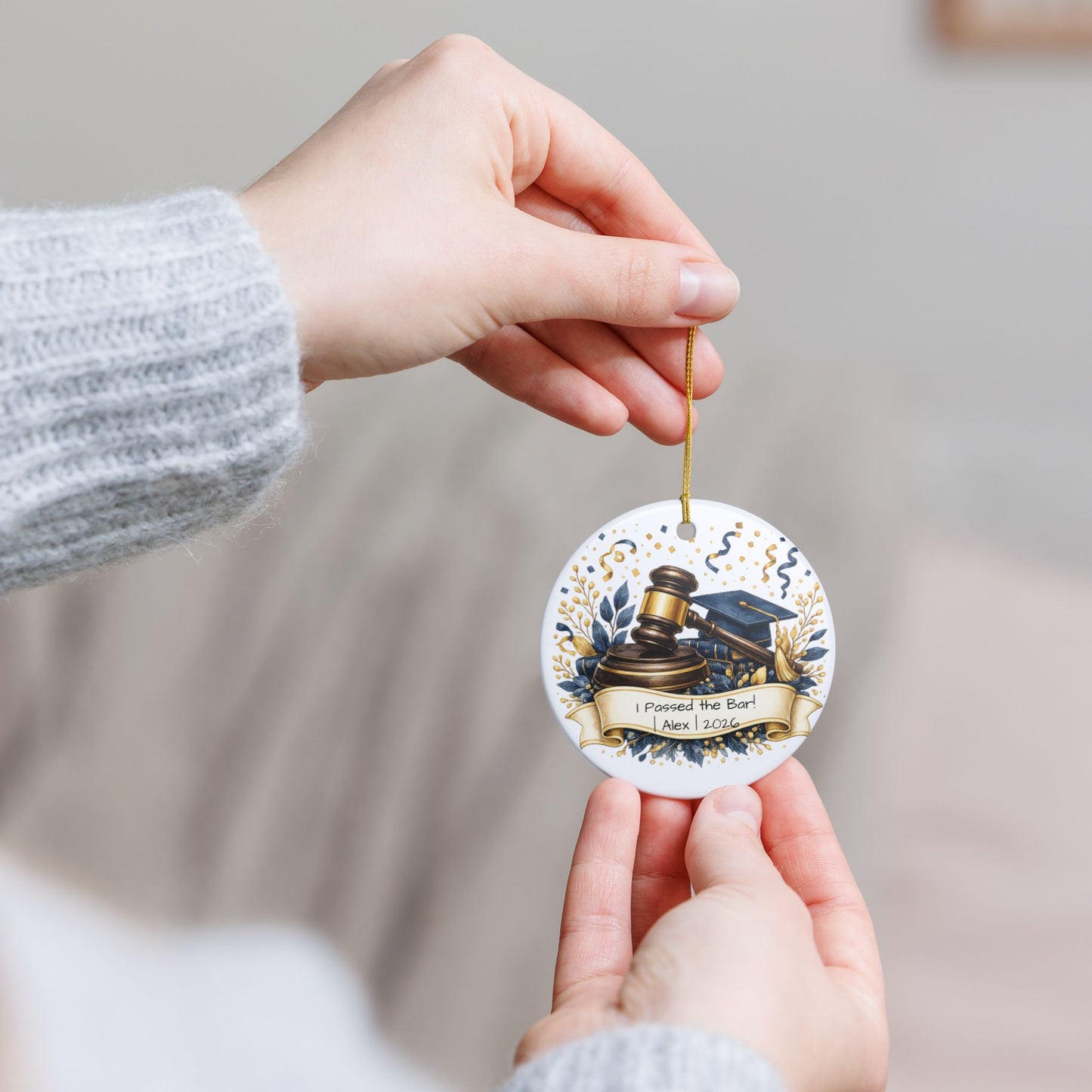 Passed the Bar Ornament 2026 Personalized, Ceramic Keepsake with Name, New Lawyer Gift, Bar Exam Passed Gift