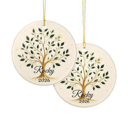 Gold Olive Tree with Name & Year Ceramic Ornament | Heart Ornament