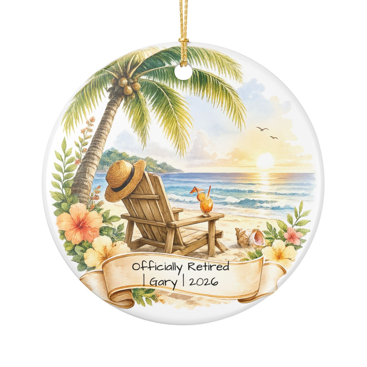 Retirement Christmas Ornament 2026 Personalized with Name, Beach Ceramic Keepsake, Officially Retired Gift, Coworker