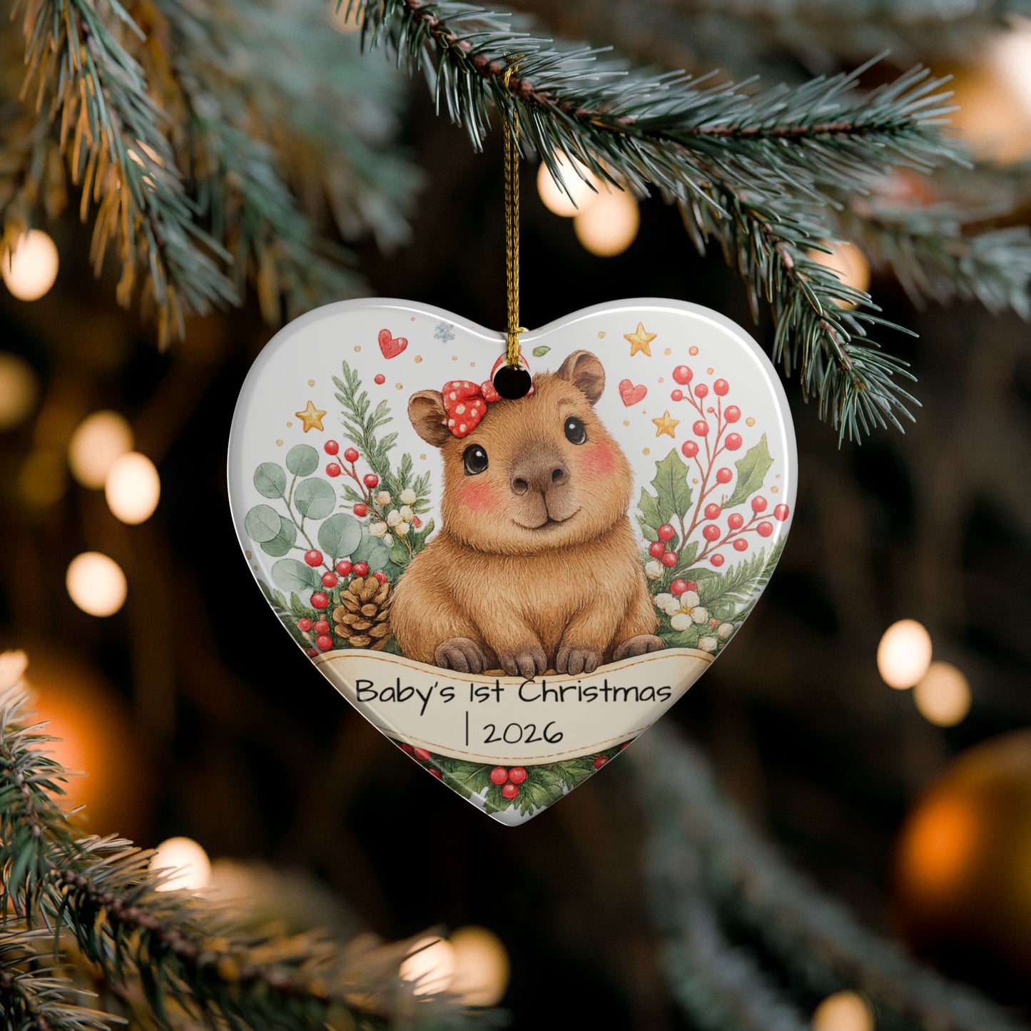 Baby Capybara Christmas Ornament Personalized with Name, Cute Ceramic Keepsake, Kids Capybara Lover Gift 2026