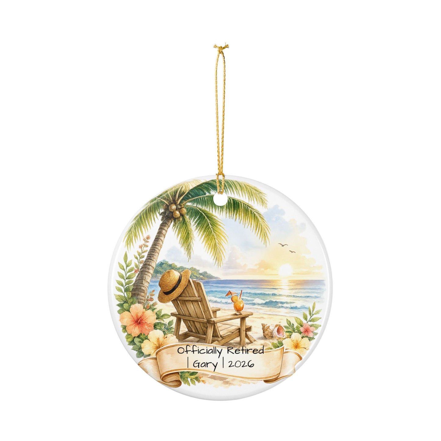 Retirement Christmas Ornament 2026 Personalized with Name, Beach Ceramic Keepsake, Officially Retired Gift, Coworker