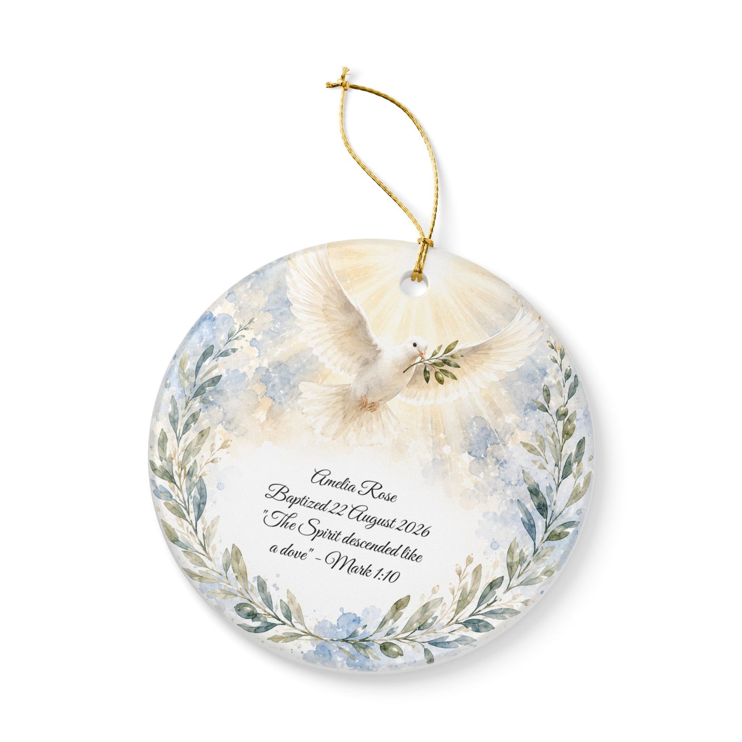 Dove Baptism Ornament Personalized, Holy Spirit Christening Keepsake with Name, Ceramic Baby Dedication Gift, Godparent Gift from Godchild