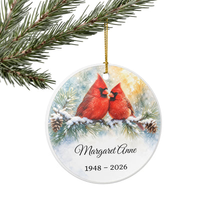 Memorial Ornament Personalized, Cardinal Pair Remembrance Keepsake with Name, Loss of Parents Loved One Sympathy Gift