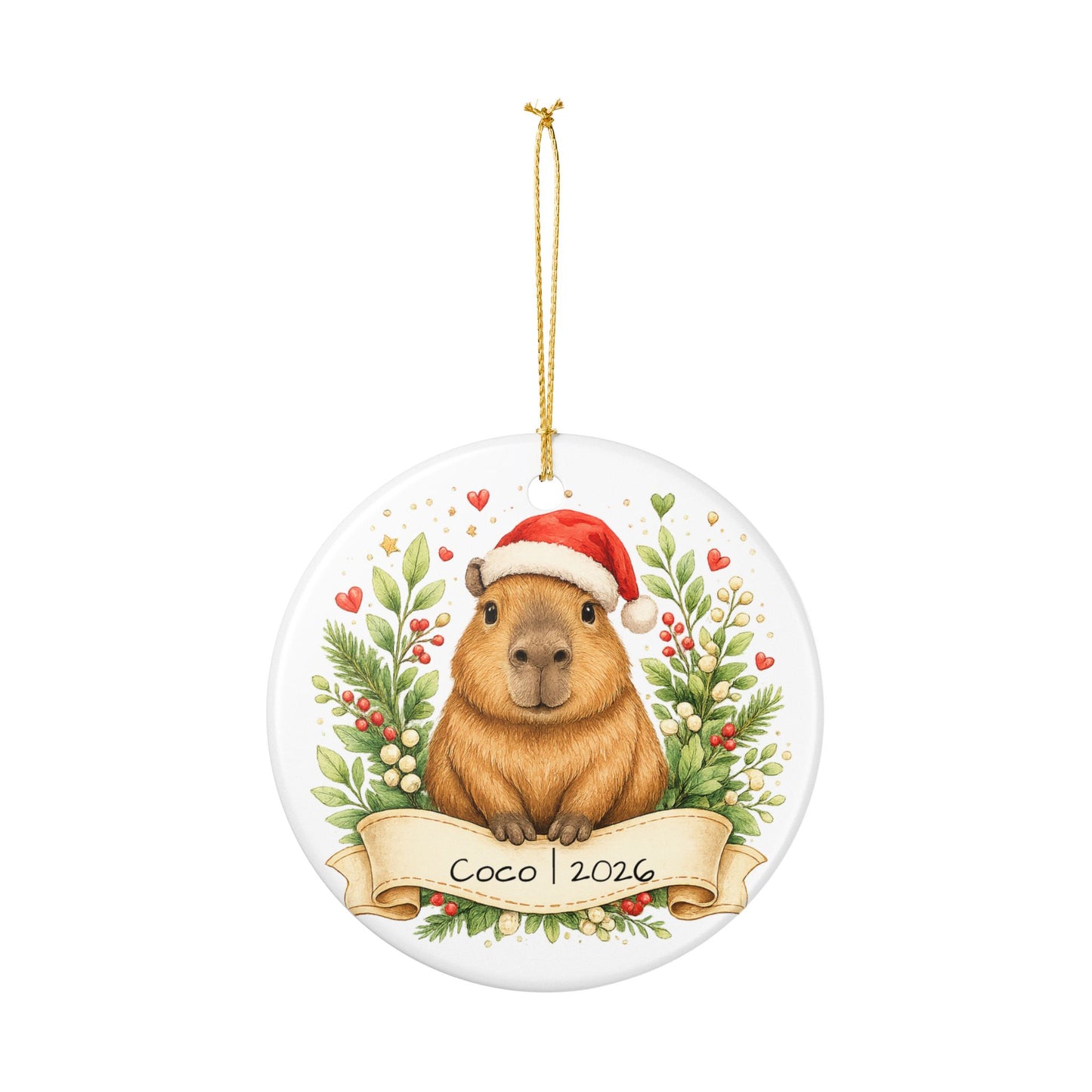 Capybara Christmas Ornament Personalized with Name, Cute Santa Hat Ceramic Keepsake, Capybara Lover Gift 2026