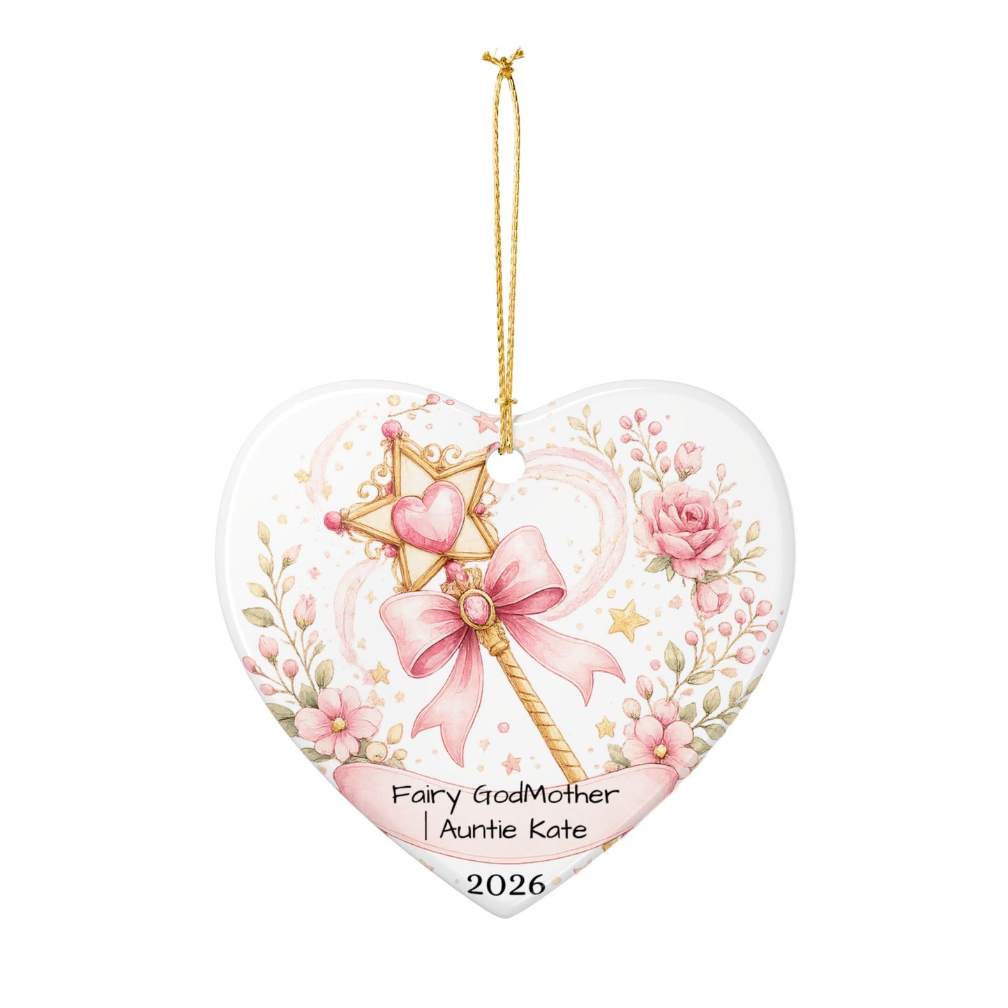 Fairy Godmother Christmas Ornament Personalized, Cute Ceramic Keepsake with Name, Whimsical Godmother Gift 2026