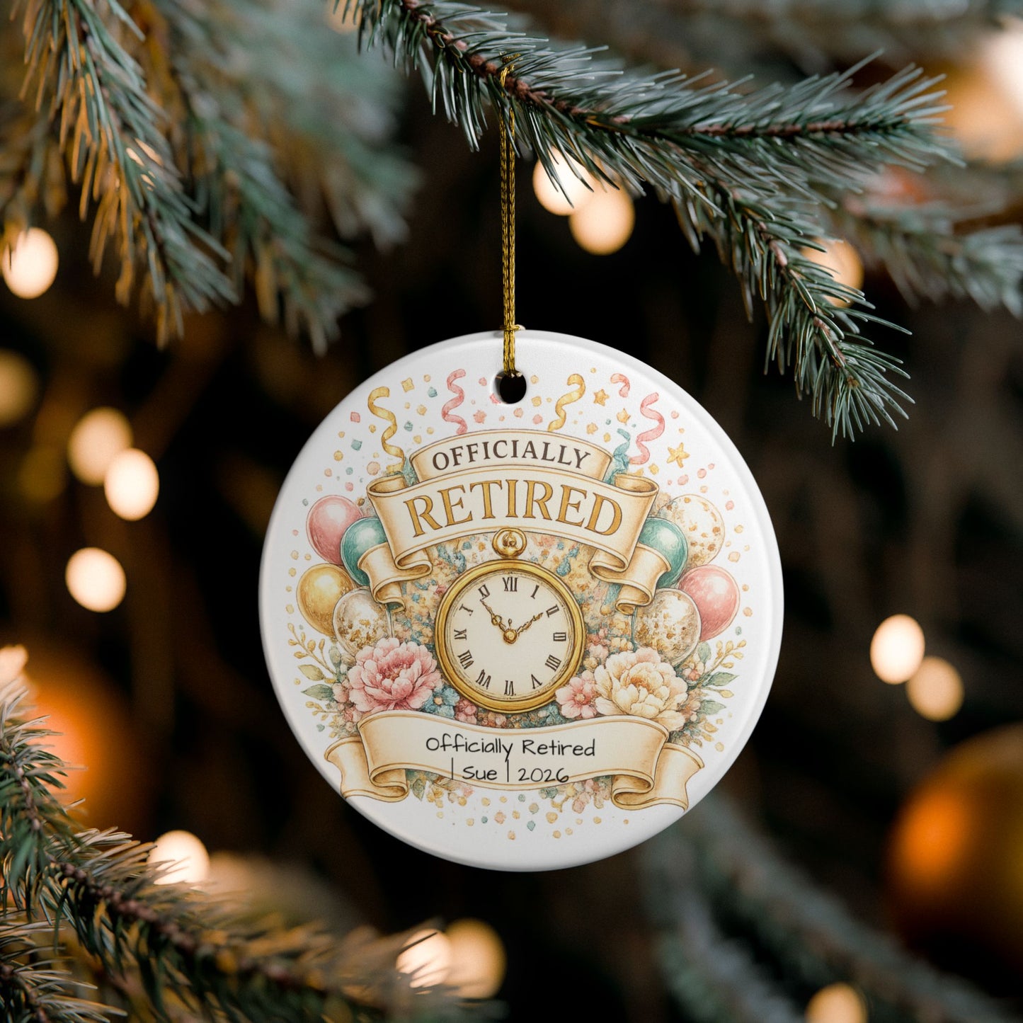 Officially Retired Christmas Ornament 2026 Personalized with Name, Ceramic Keepsake, Retirement Gift for Coworker