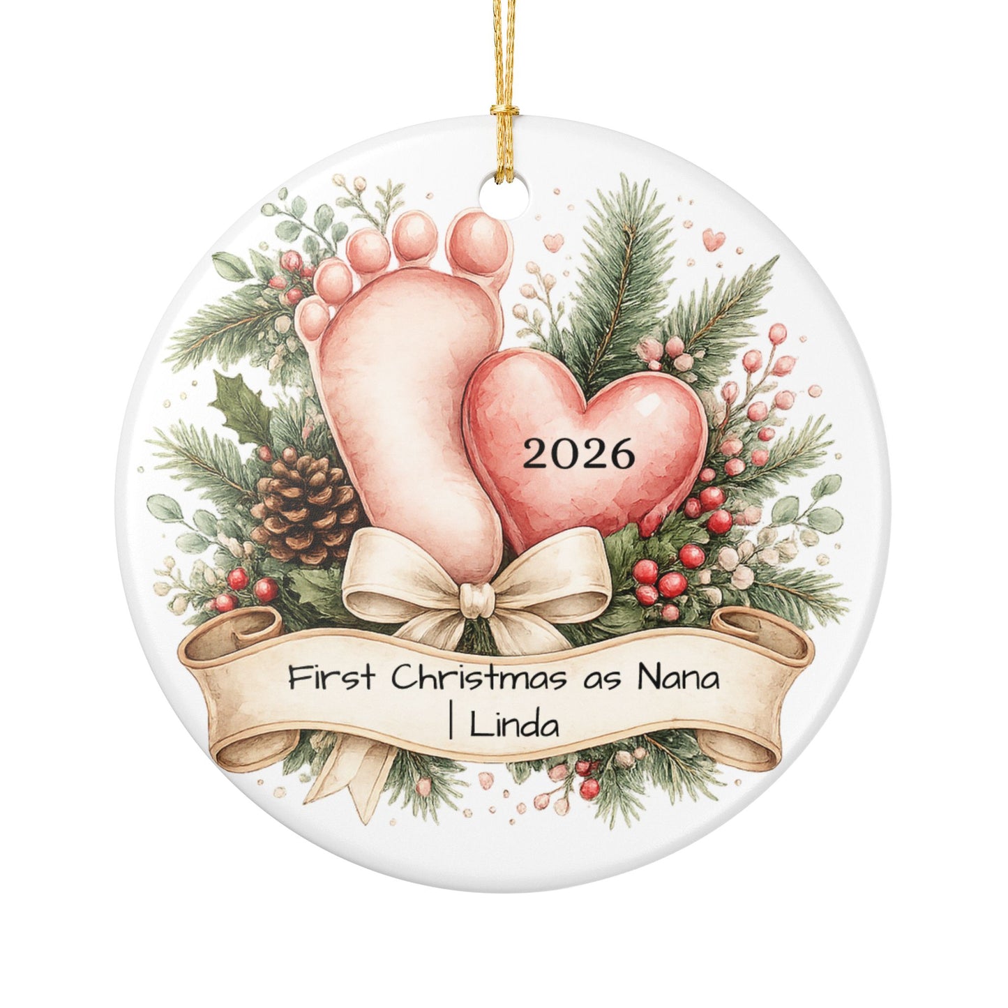 First Christmas as Nana Ornament 2026 Personalized, New Grandma Ceramic Keepsake, New Nana Gift, Pregnancy Reveal