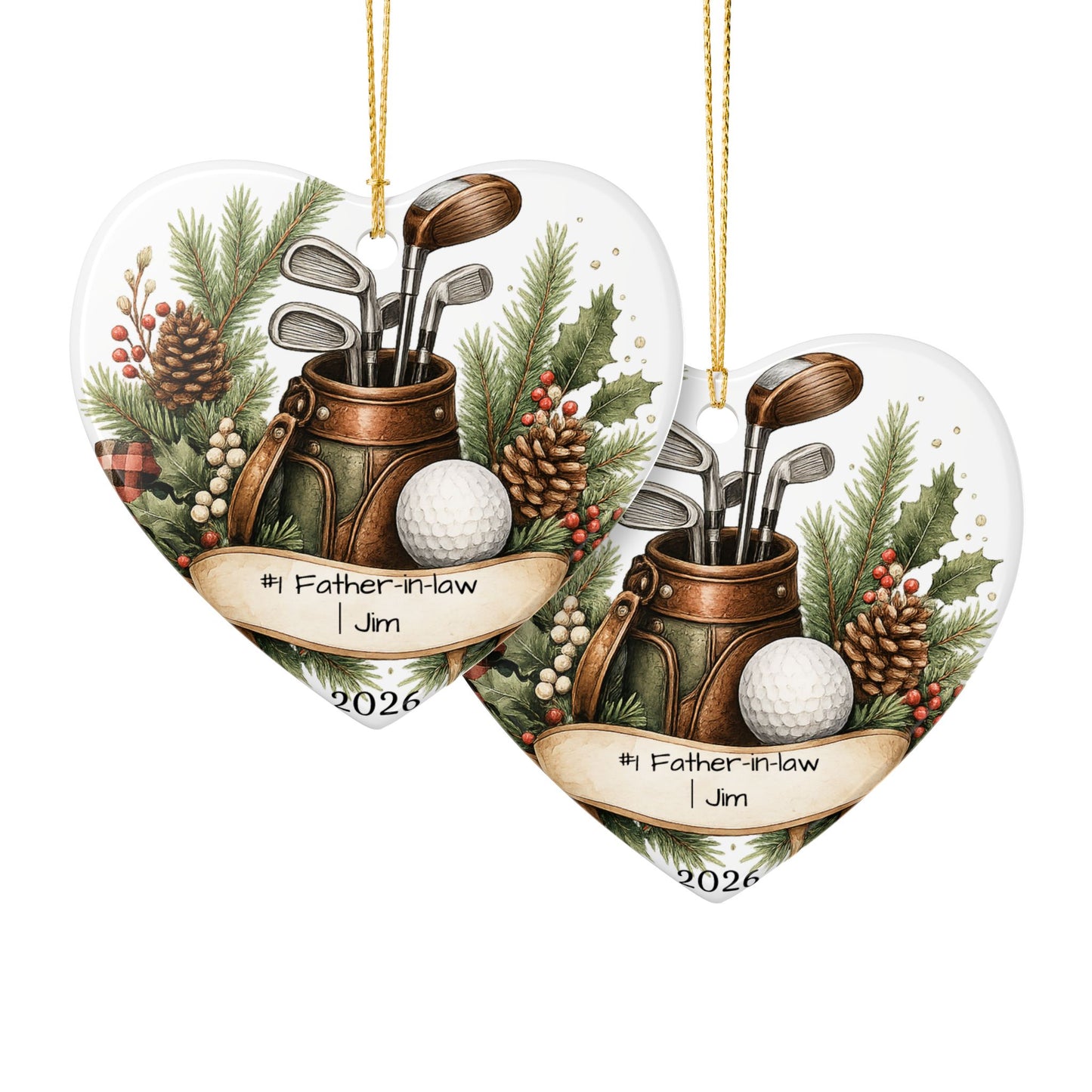 Golf Father in Law Ornament Personalized, Rustic Ceramic Keepsake with Name, Golfer FIL Christmas Gift 2026