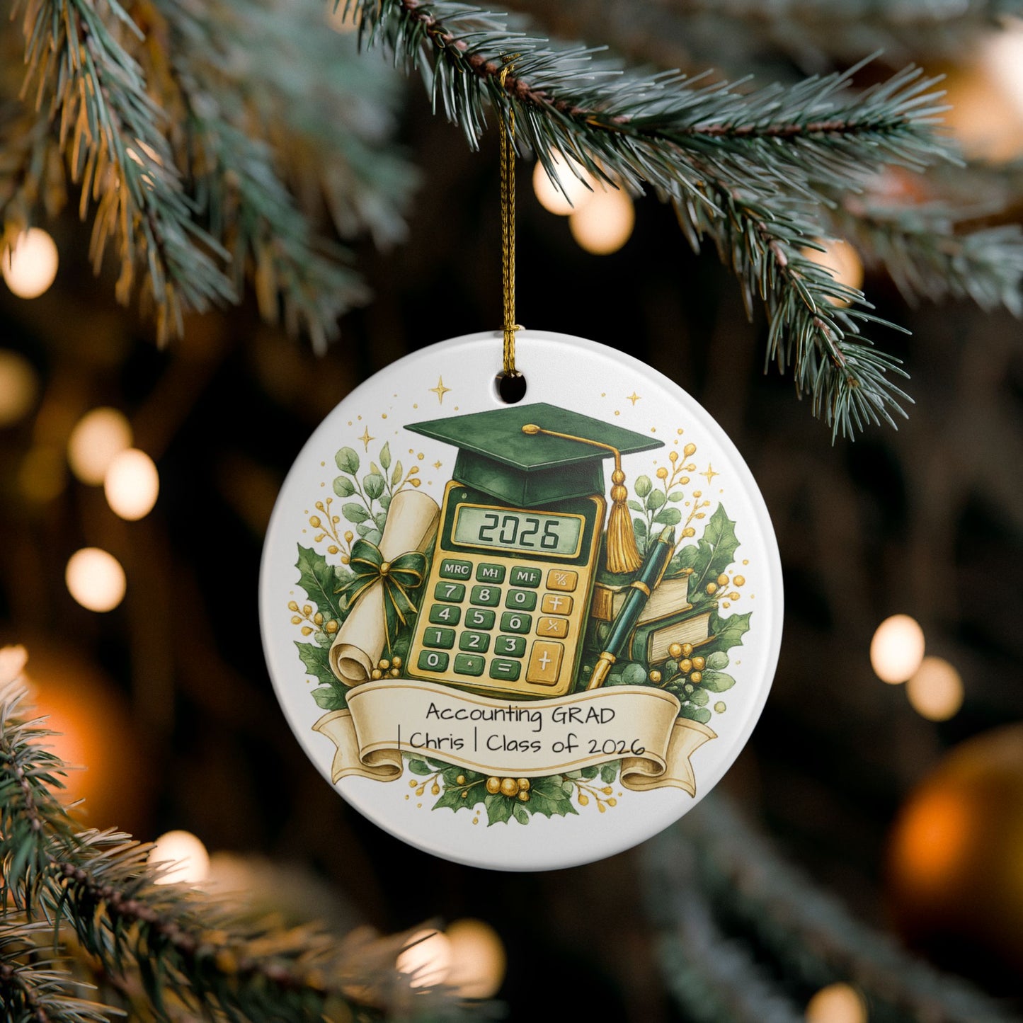 Accounting Graduate Ornament 2026 Personalized, Ceramic Keepsake with Name, Accounting Grad Gift, Future CPA Gift