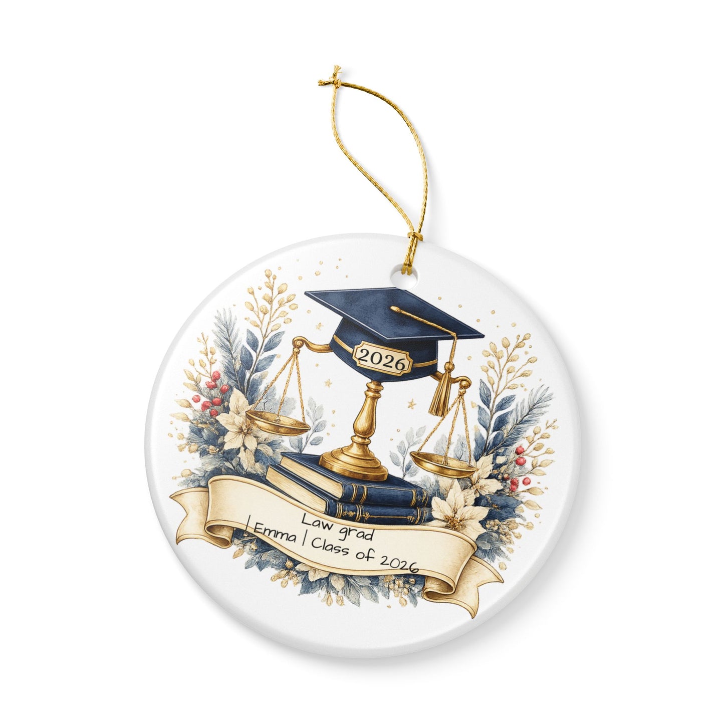 Law School Graduate Ornament 2026 Personalized, Ceramic Keepsake with Name, Law Grad Gift, Future Attorney Gift