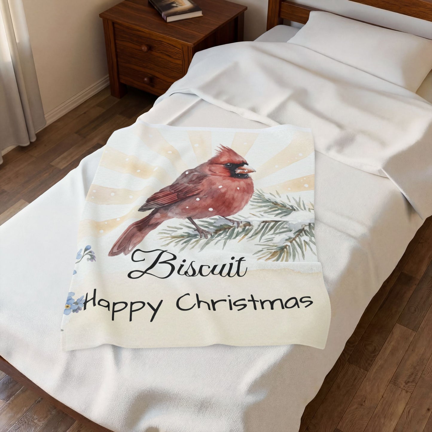 Copy of Bearded Man Portrait Velveteen Plush Blanket | Holiday Script "Happy Christmas"