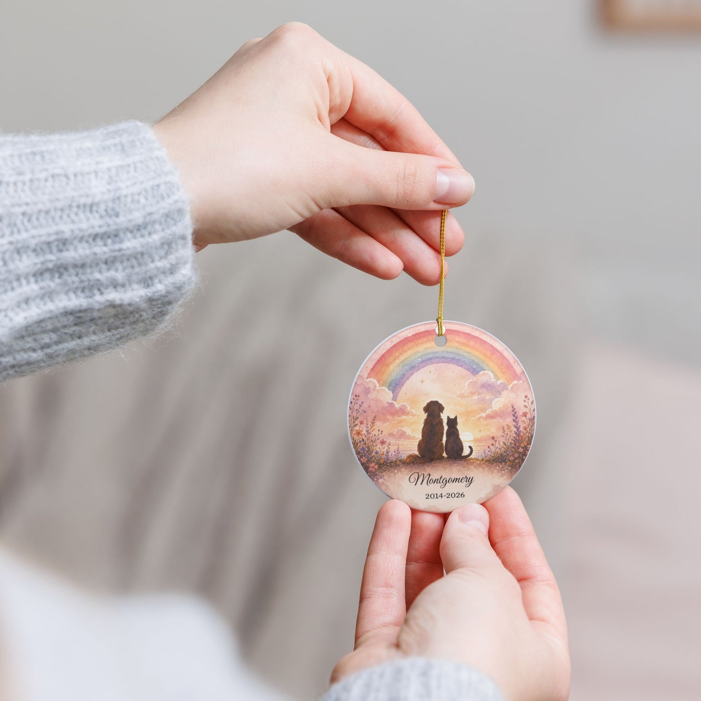 Pet Memorial Ornament Personalized, Rainbow Bridge Keepsake with Name, Dog Cat Remembrance Gift, Pet Loss Sympathy