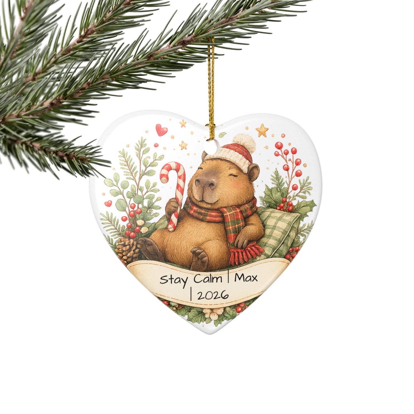 Funny Capybara Christmas Ornament Personalized with Name, Cute Ceramic Keepsake, Stay Calm Capybara Gift 2026