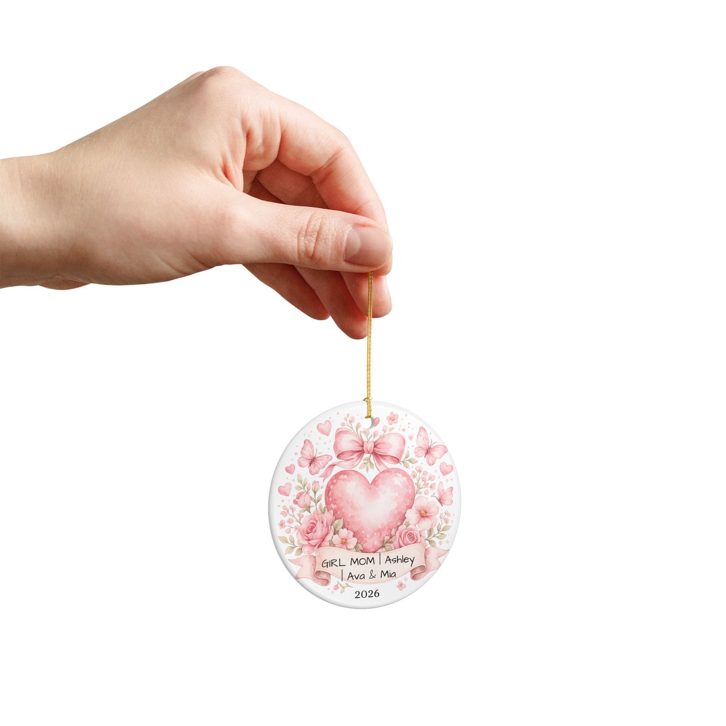 Girl Mom Christmas Ornament Personalized with Names, Ceramic Keepsake, Girl Mom Gift, Mother of Girls Gift 2026
