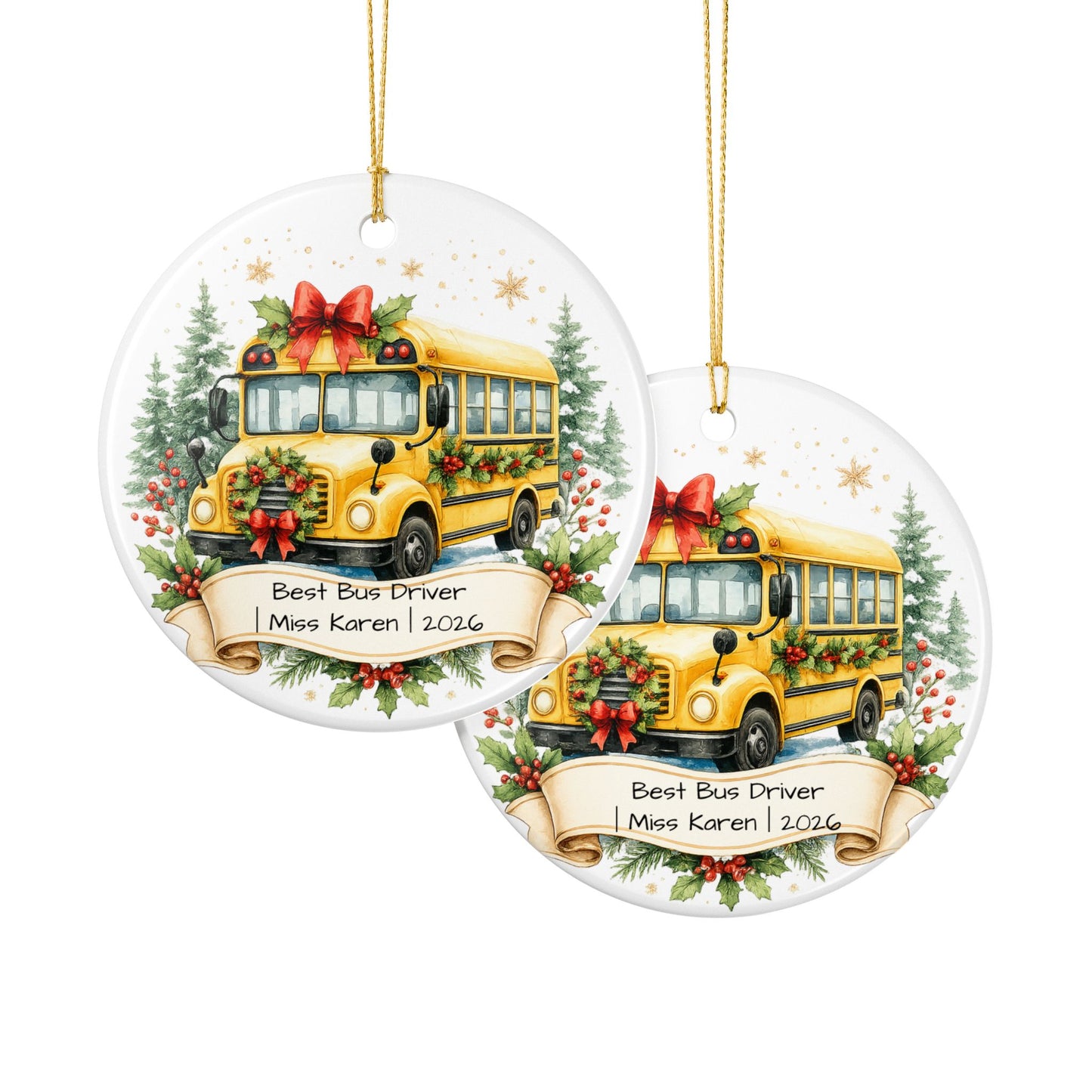 School Bus Driver Christmas Ornament Personalized, Ceramic Keepsake with Name, Bus Driver Appreciation Gift 2026