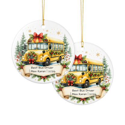 School Bus Driver Christmas Ornament Personalized, Ceramic Keepsake with Name, Bus Driver Appreciation Gift 2026