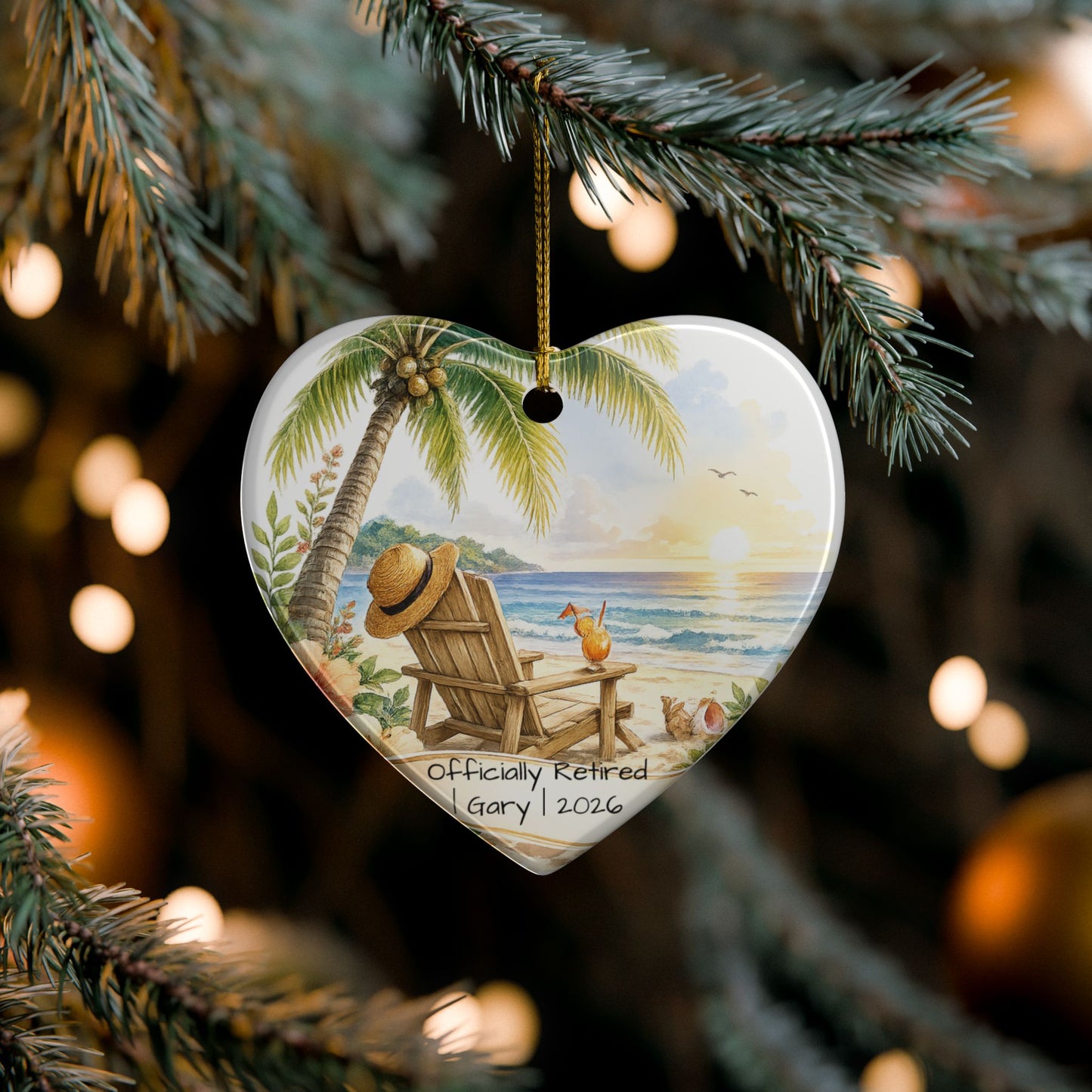Retirement Christmas Ornament 2026 Personalized with Name, Beach Ceramic Keepsake, Officially Retired Gift, Coworker