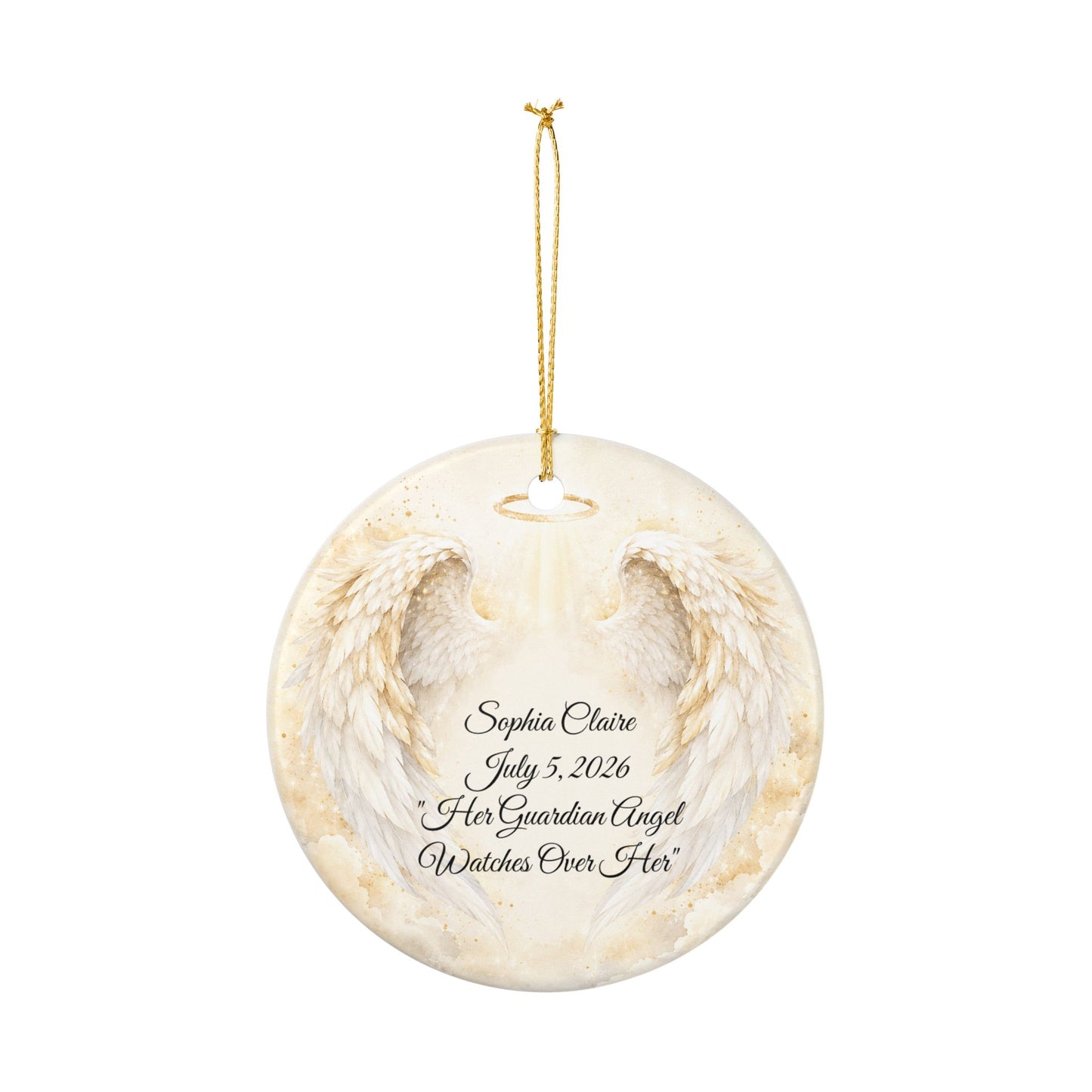 Guardian Angel Baptism Ornament with Name, Personalized Angel Wings Christening Keepsake, Ceramic God Bless Baby Gift, Godchild Ornament