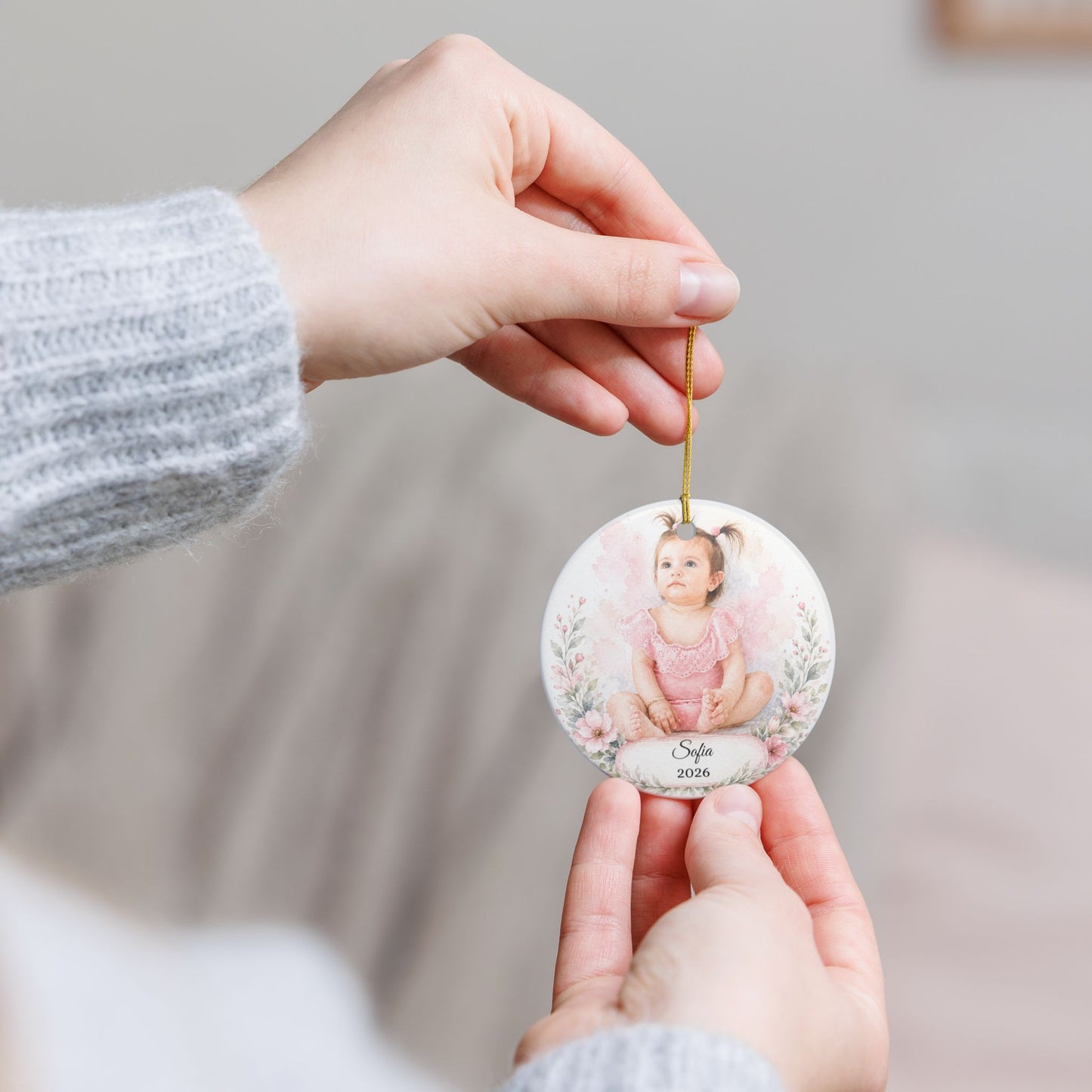 Personalized Baby Portrait Ornament ceramic keepsake | Photo Name Year