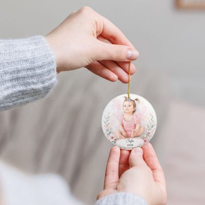 Personalized Baby Portrait Ornament ceramic keepsake | Photo Name Year