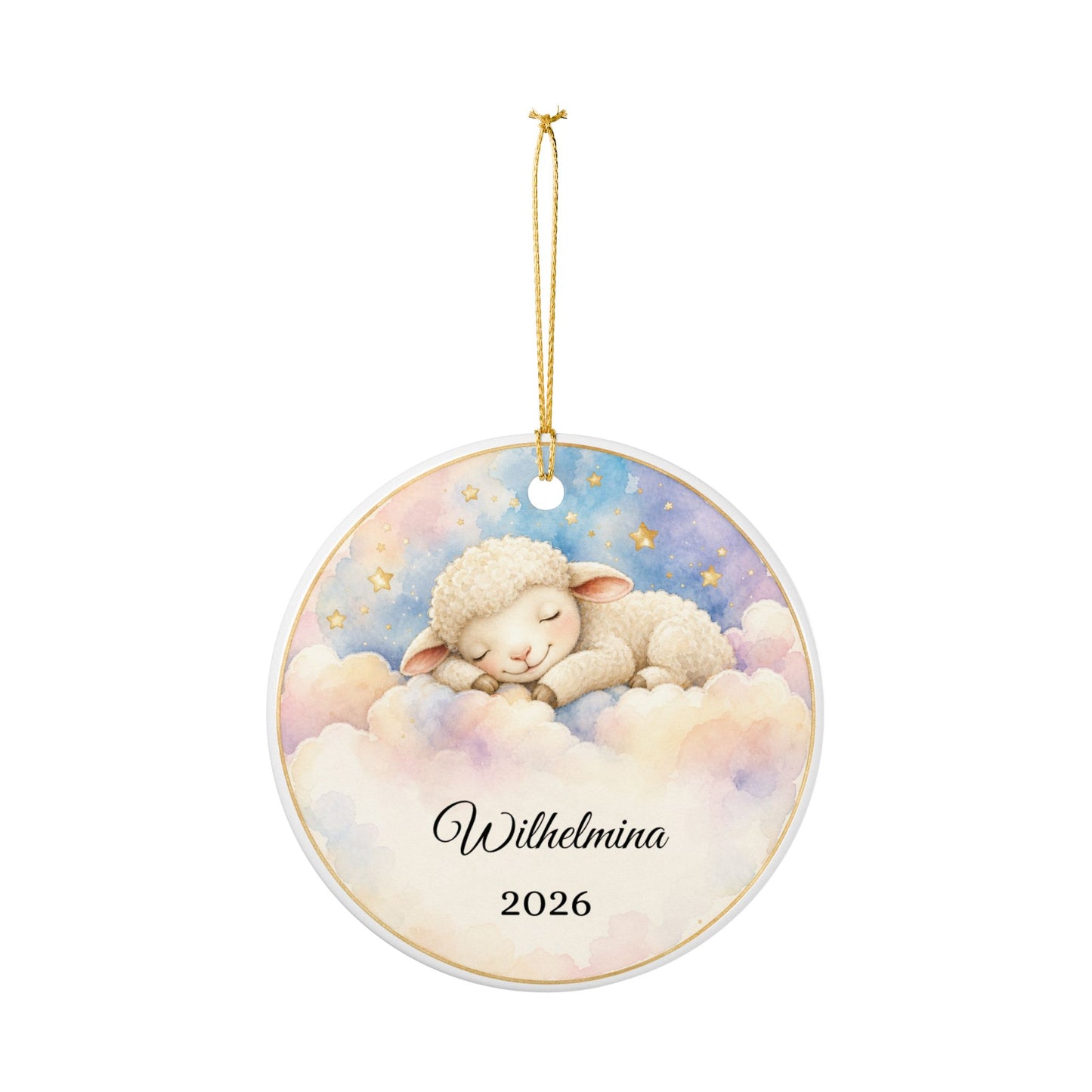 Baby First Christmas Ornament Personalized, Lamb on Cloud Keepsake with Name, Baptism Christening Gift, New Baby Ornament