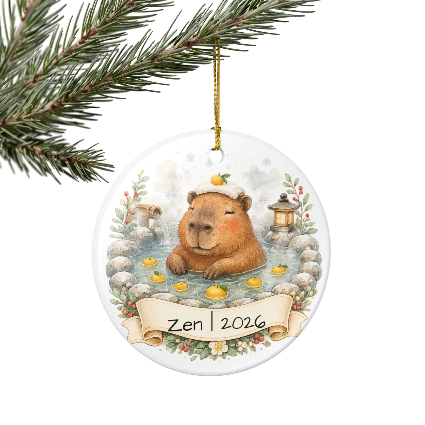 Capybara Hot Spring Christmas Ornament Personalized, Cute Ceramic Keepsake with Name, Relaxing Capybara Gift 2026