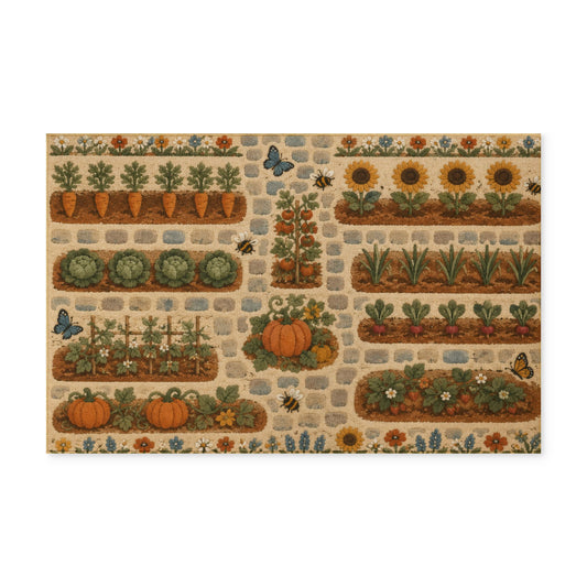 Autumn Vegetable Garden Washable Rug | Pumpkin Sunflower Carrot Motif