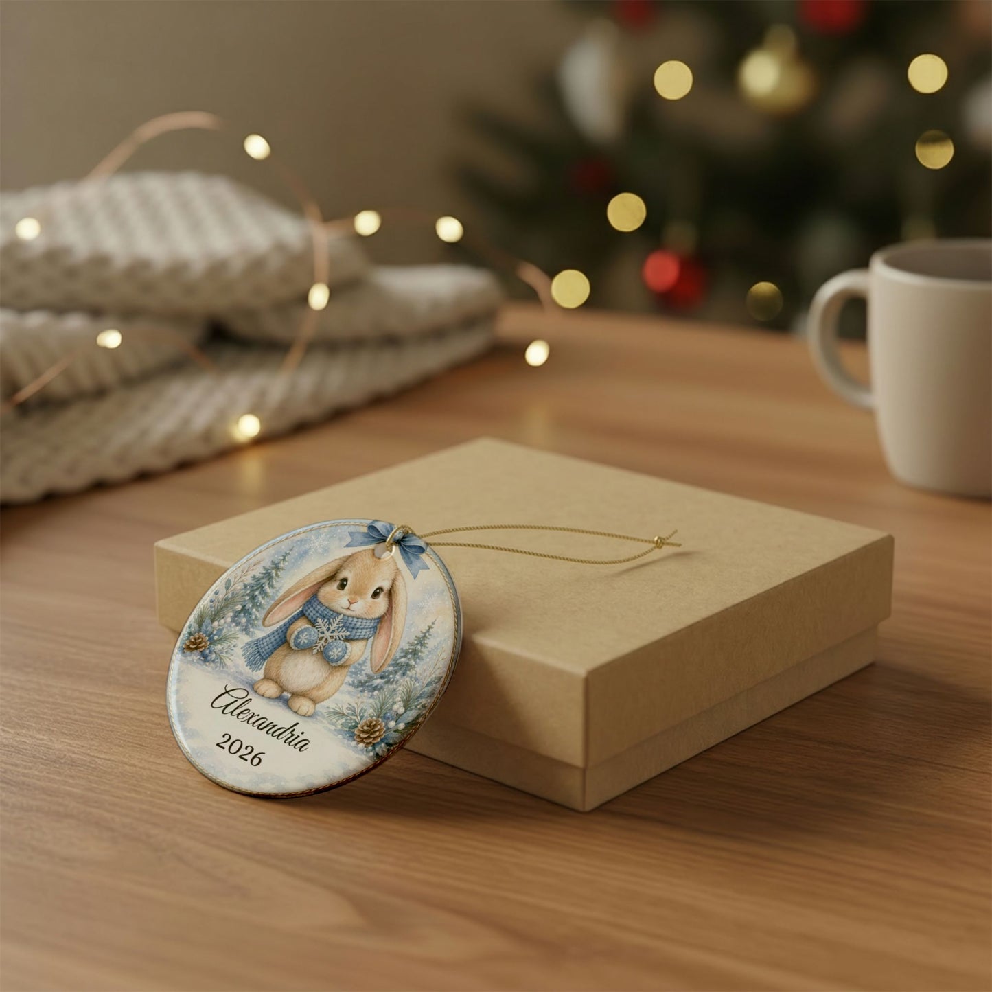 Baby Boy First Christmas Ornament Personalized, Blue Bunny Keepsake with Name 2026, New Baby Boy Gift, Grandson Ornament