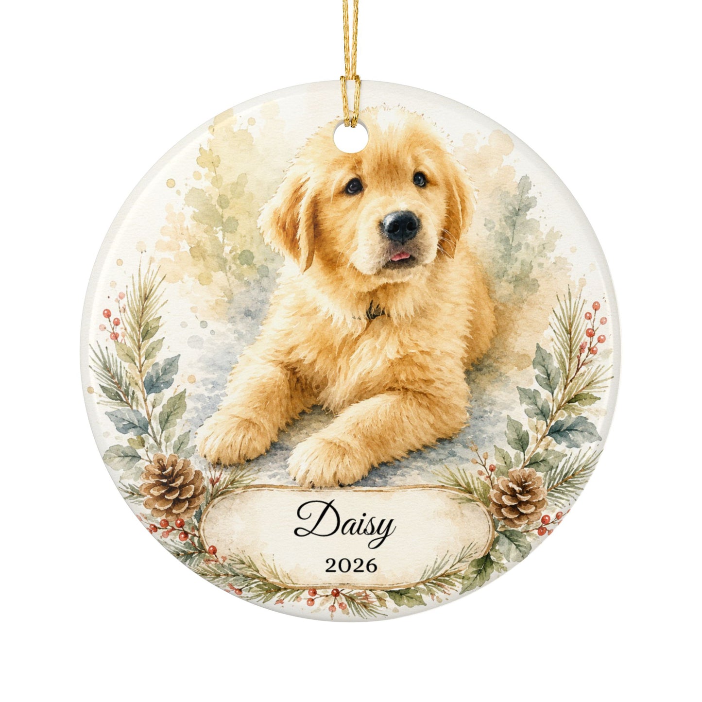 Golden Retriever Puppy Ornament | Ceramic Pet Memorial Christmas Ornament