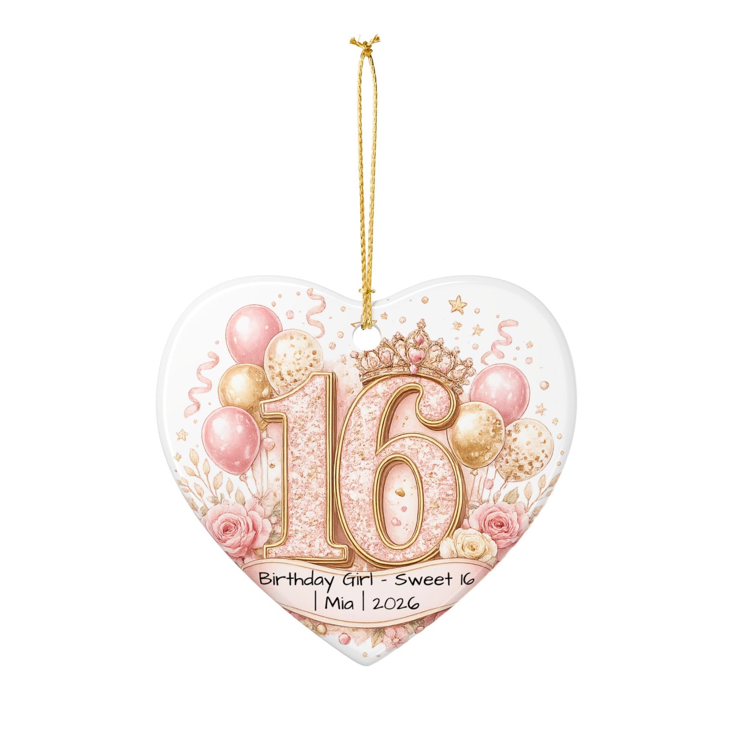 Sweet 16 Birthday Girl Ornament Personalized with Name Year, Ceramic Keepsake, 16th Birthday Gift for Her 2026