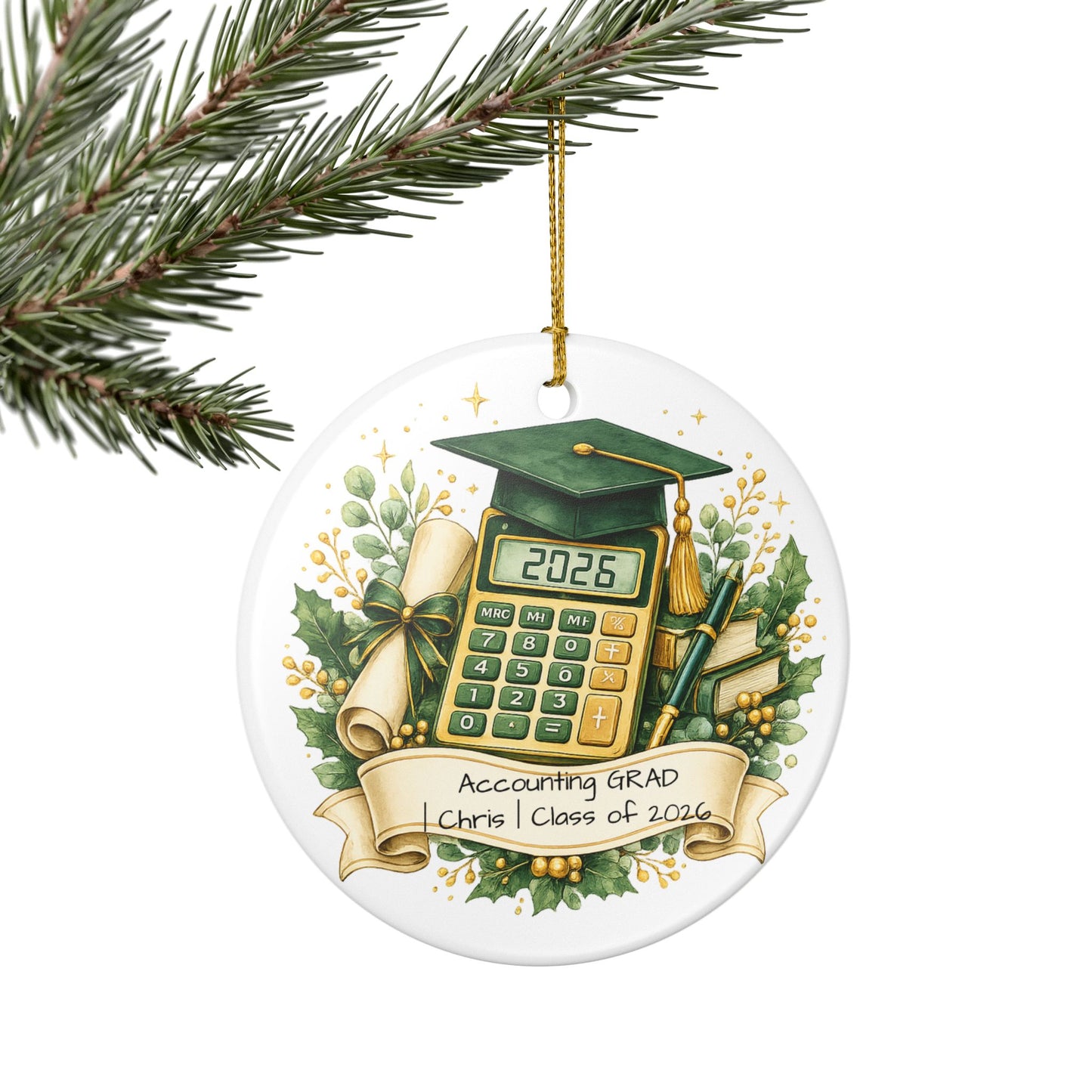 Accounting Graduate Ornament 2026 Personalized, Ceramic Keepsake with Name, Accounting Grad Gift, Future CPA Gift